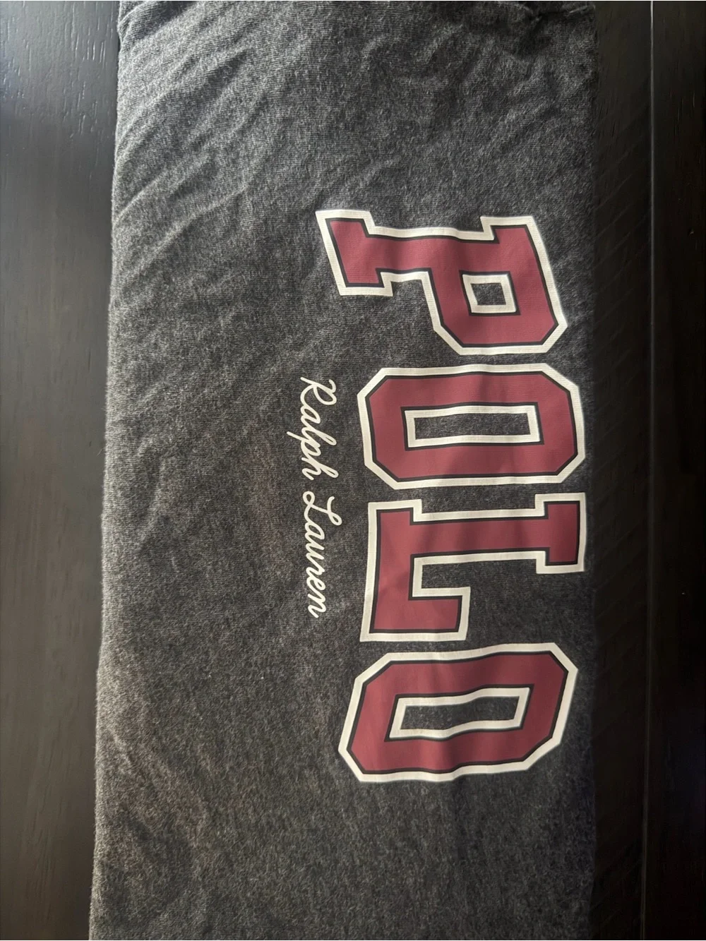 Ralph Lauren Dark Gray Tee with Maroon POLO Letters